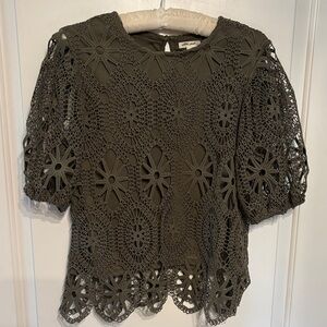 Ultra Pink Olive Christmas Crochet Blouse. Boho with flare.